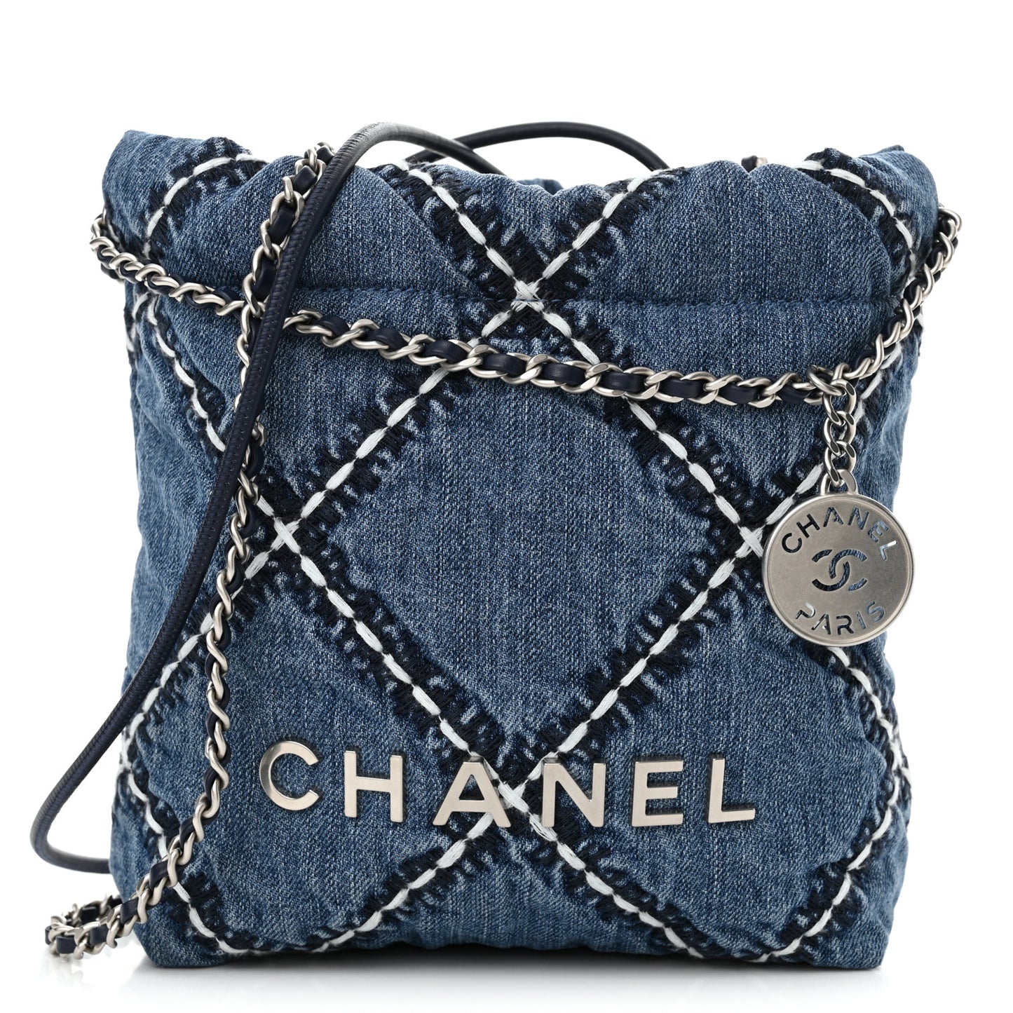 Denim Stitched Quilted Mini Chanel 22 Blue