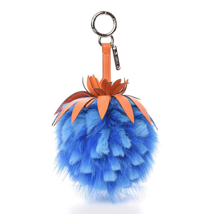 Fendi Fox Rabbit Fur Nappa Pineapple Bag Charm Royal Blue Papaya 1 of 4