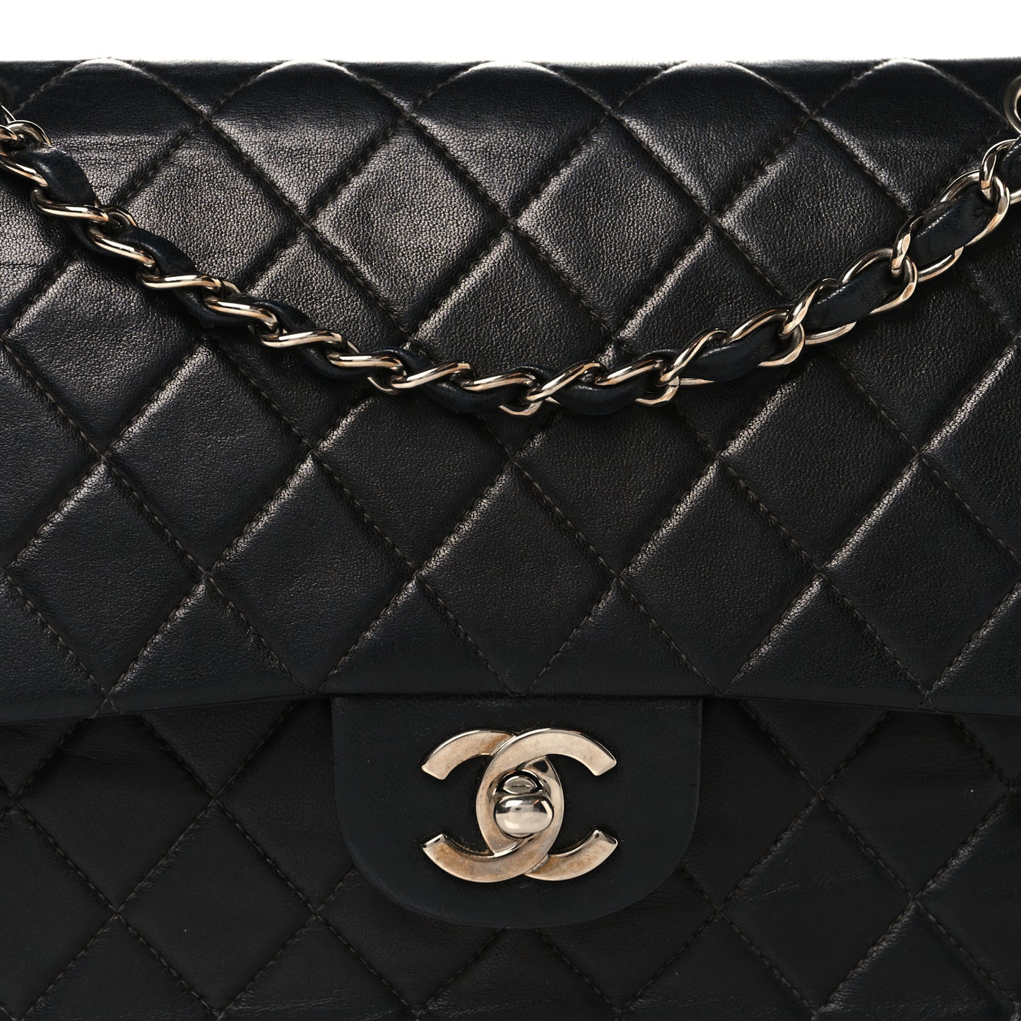 Lambskin Quilted Medium Double Flap Black