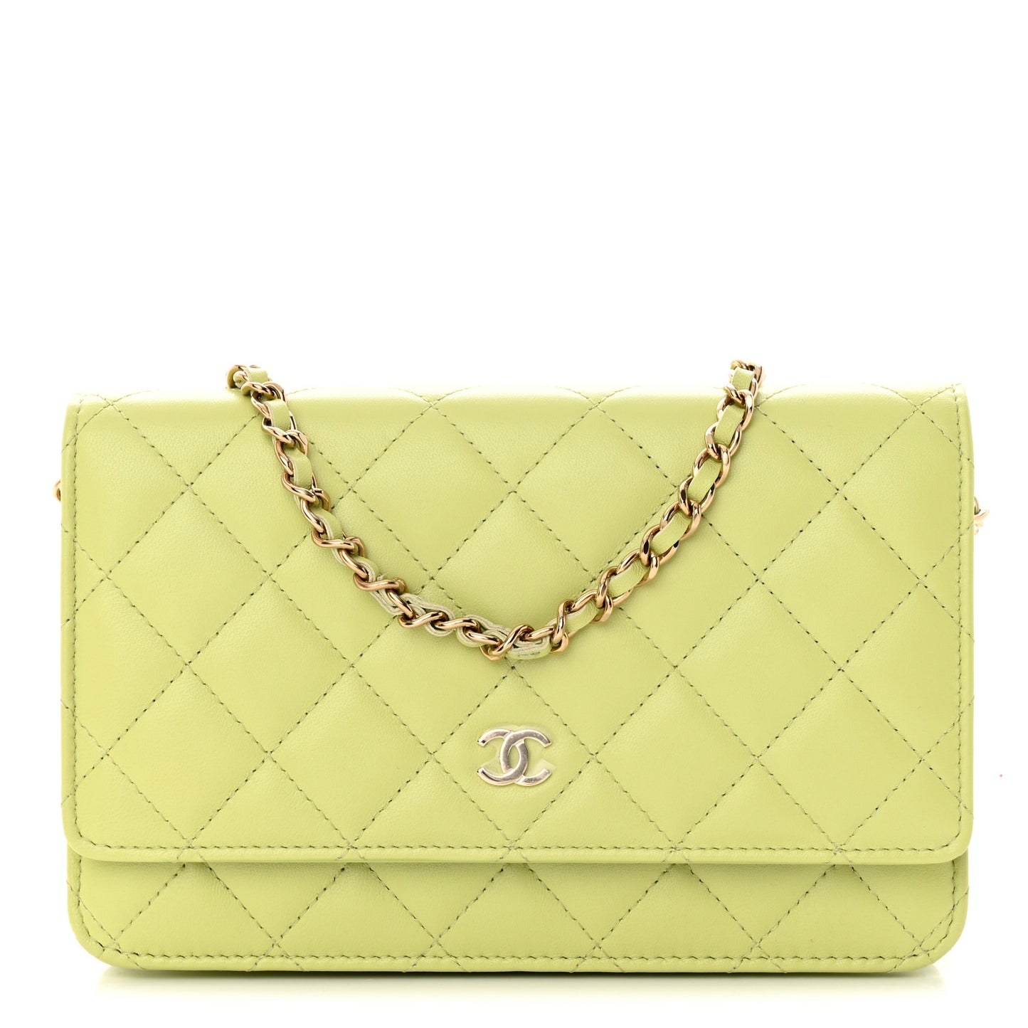Lambskin Quilted Wallet On Chain WOC Light Green