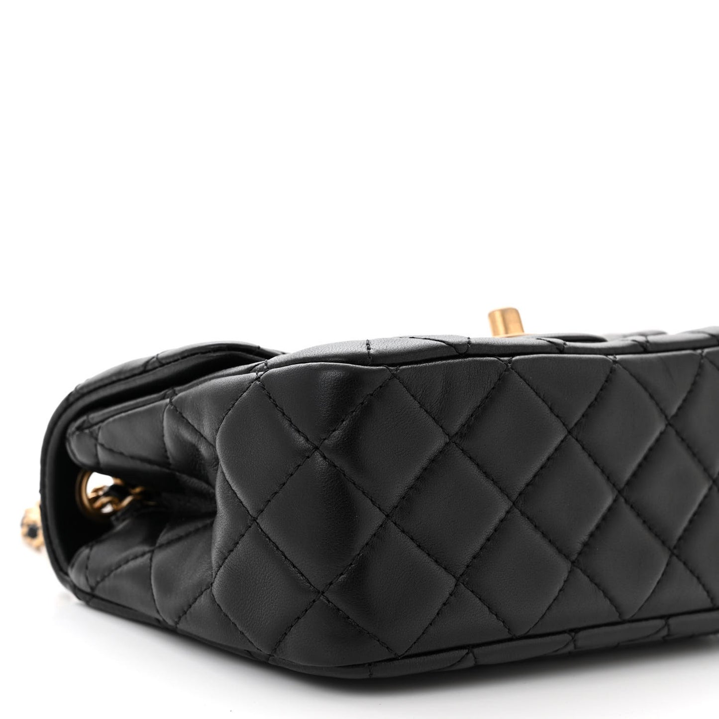 Lambskin Quilted Mini Pearl Crush Flap Black