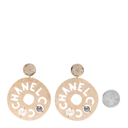 Chanel Crystal Pearl CC Papyrus Drop Earrings Gold Grey 2 of 4