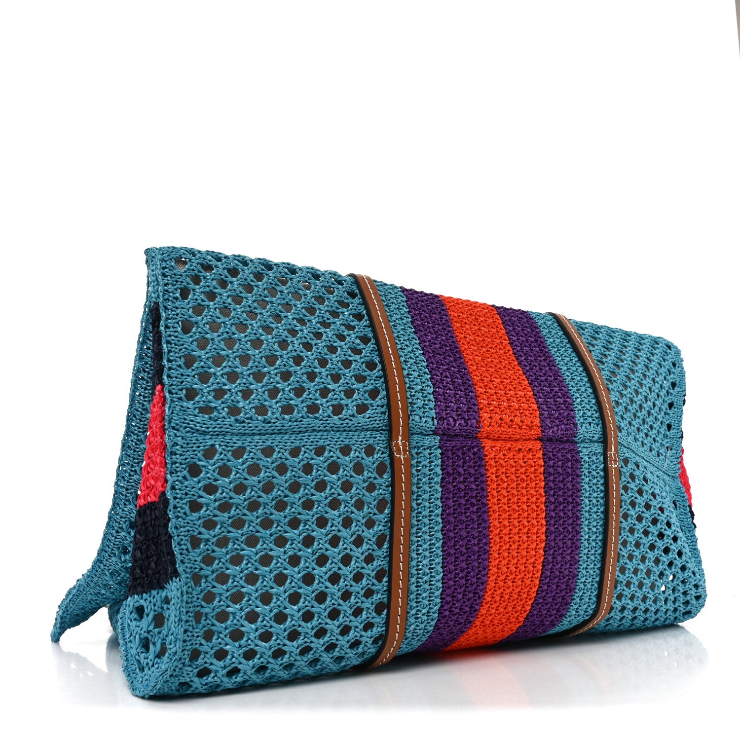 Gucci Raffia Web Woven Interlocking G Tote Blue Multicolor 1915156