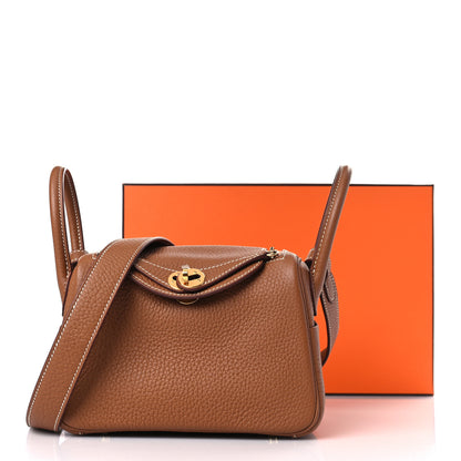 Hermes Taurillon Clemence Mini Lindy 20 Gold 10 of 10