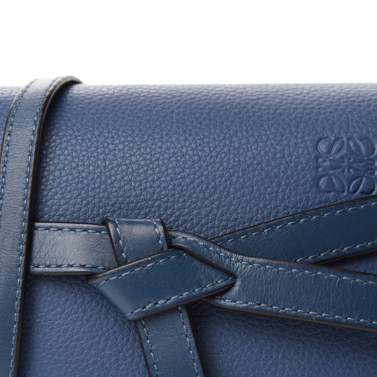 Grained Calfskin Mini Gate Crossbody Bag Steel Blue