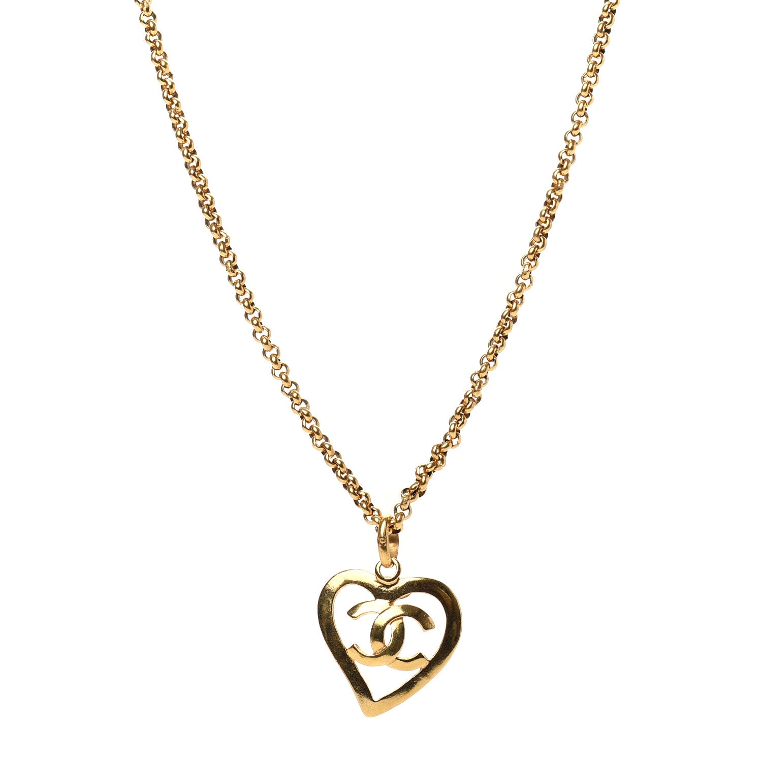 Chanel CC Heart Chain Pendant Necklace Gold 1 of 4