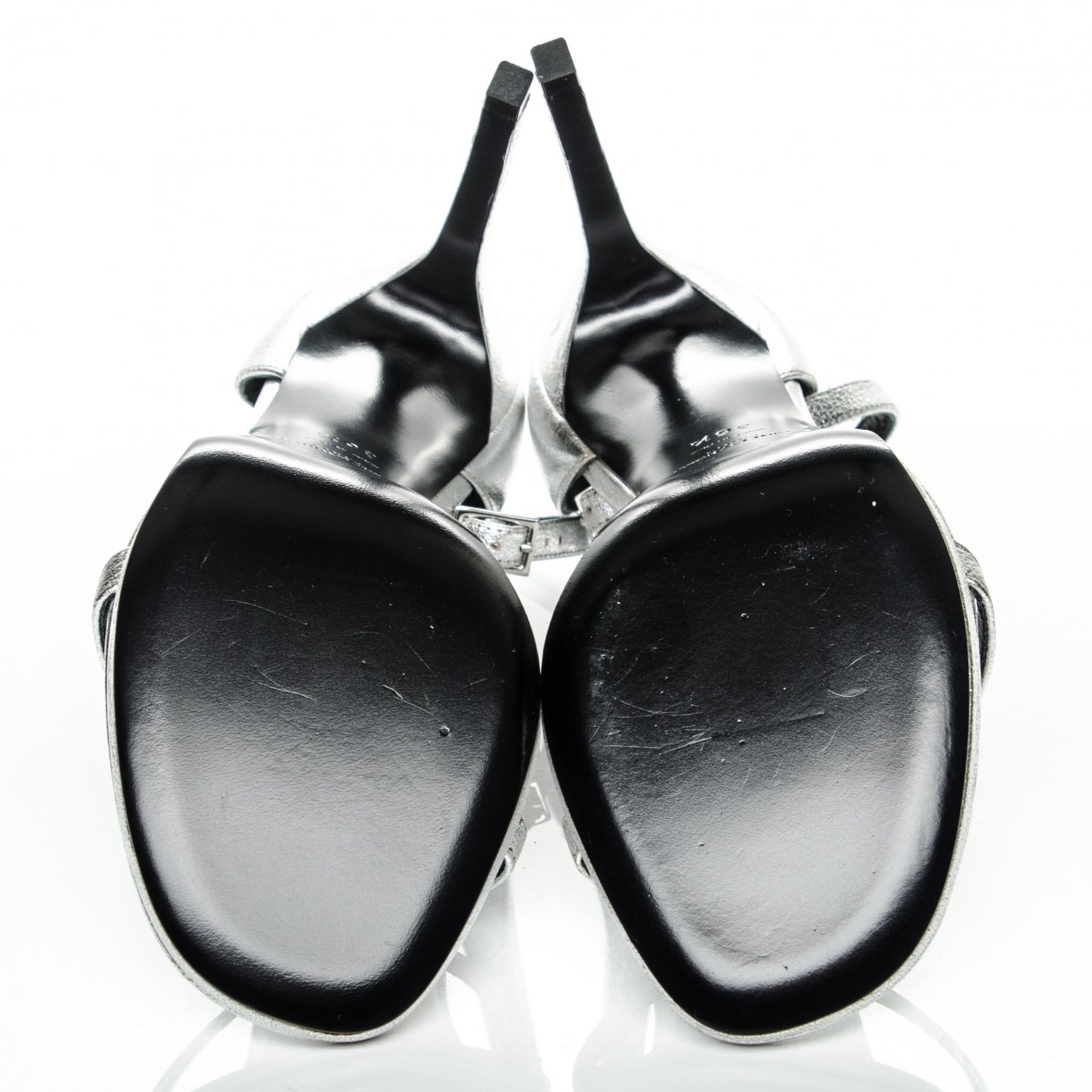 Metallic Calfskin Jane 110 Ankle Strap Sandals 36.5 Silver