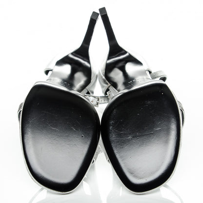 Saint Laurent Metallic Calfskin Jane 110 Ankle Strap Sandals 36.5 Silver 5 of 10