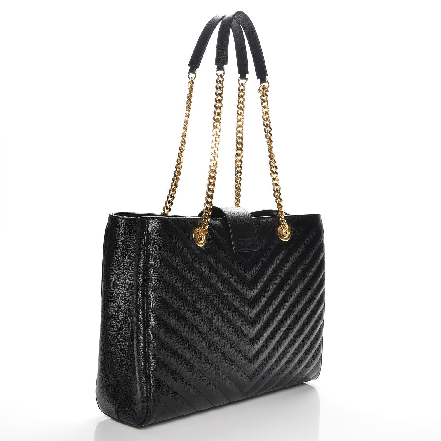 Saint Laurent Grain De Poudre Matelasse Chevron Monogram Shopping Bag Black 3 of 7