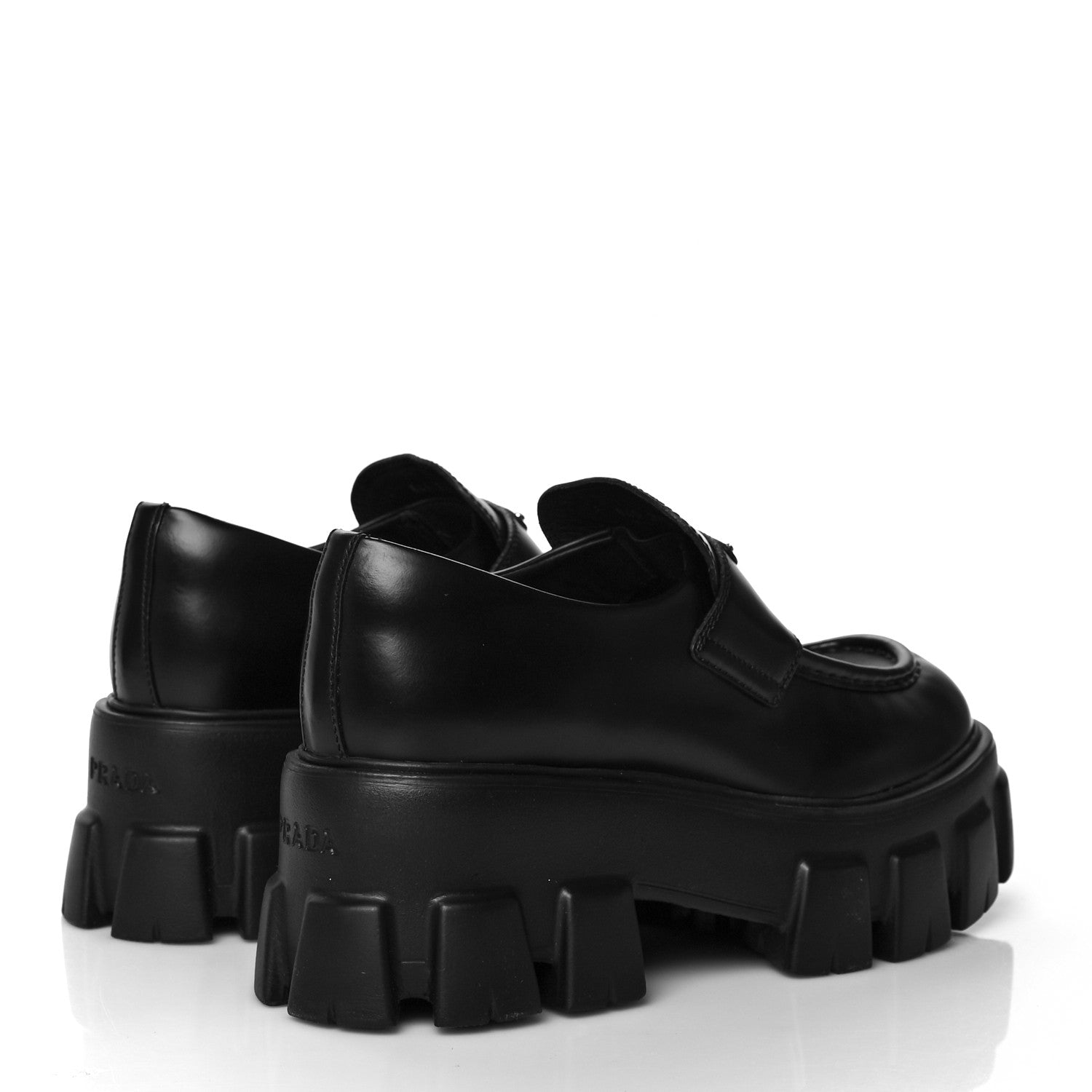 Prada Spazzolato Rois Metal Triangle Logo Monolith 55mm Loafers 37.5 Black 4 of 7