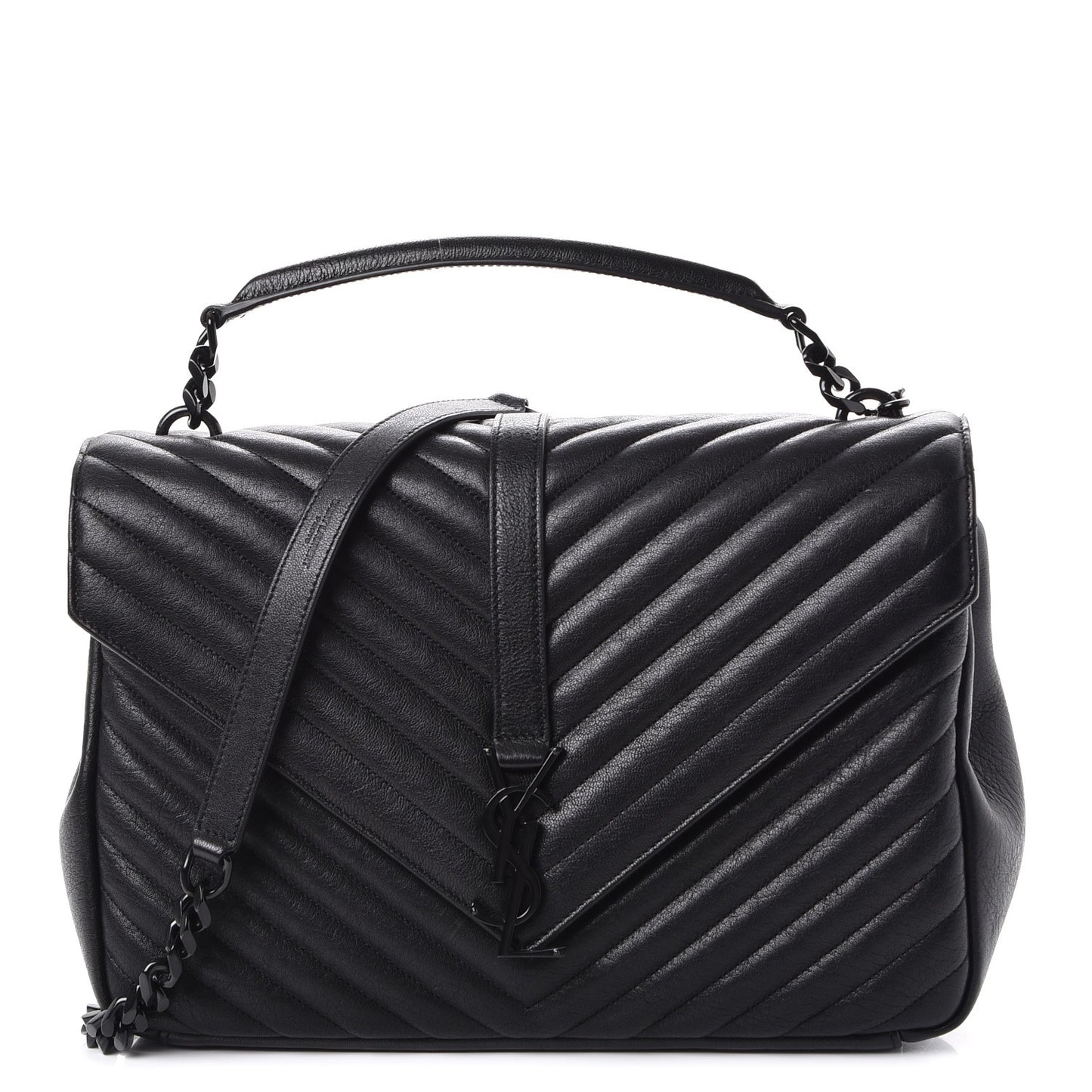 Sheepskin Matelasse Chevron Monogram Monochrome Large College Satchel Black