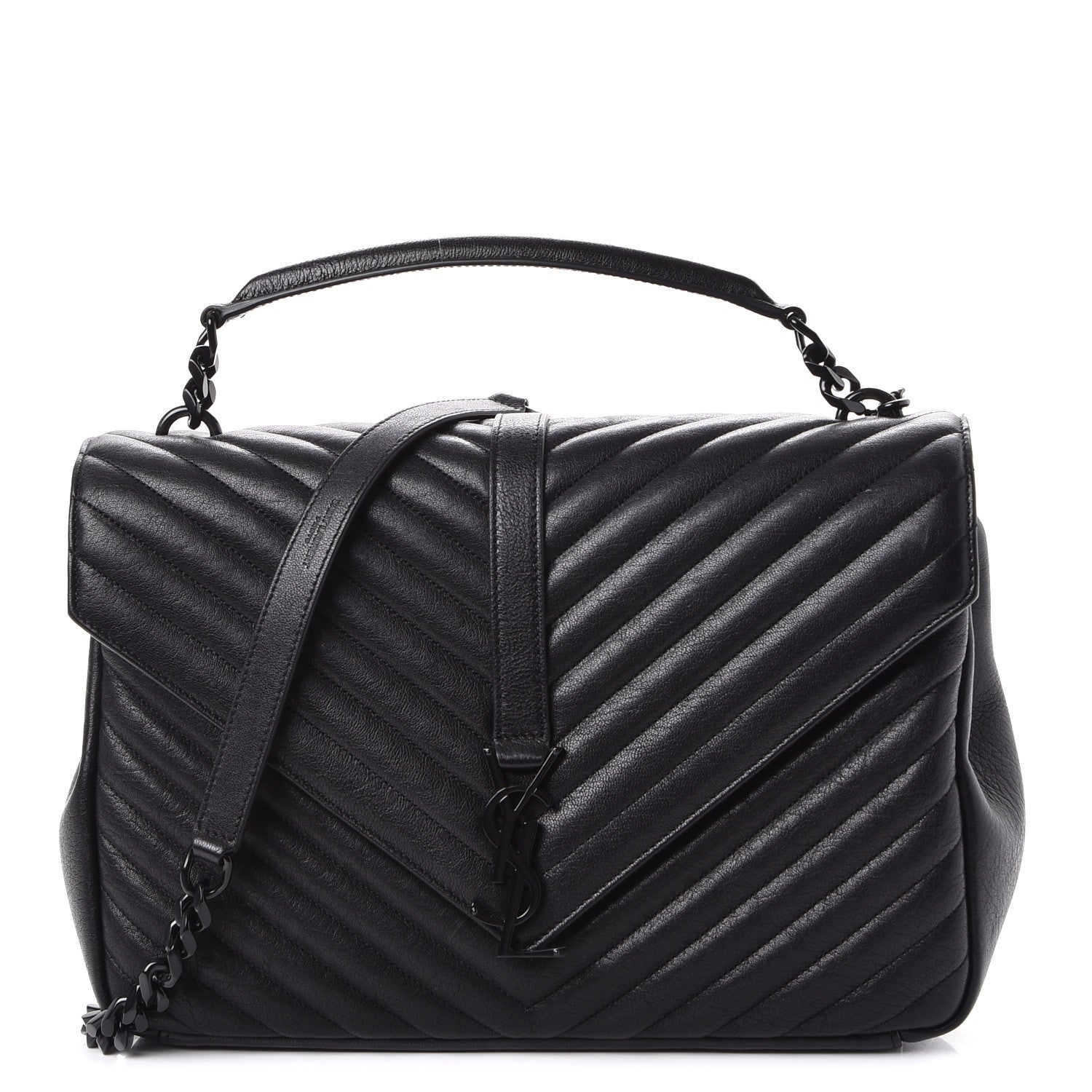 Saint Laurent Sheepskin Matelasse Chevron Monogram Monochrome Large College Satchel Black 1 of 7
