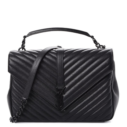 Saint Laurent Sheepskin Matelasse Chevron Monogram Monochrome Large College Satchel Black 1 of 7