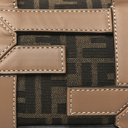Fendi Recycled Fabric Jacquard Vitello Grace FF 1974 Mini O'Lock Bowling Bag Tobacco Moro Sand 8 of 10