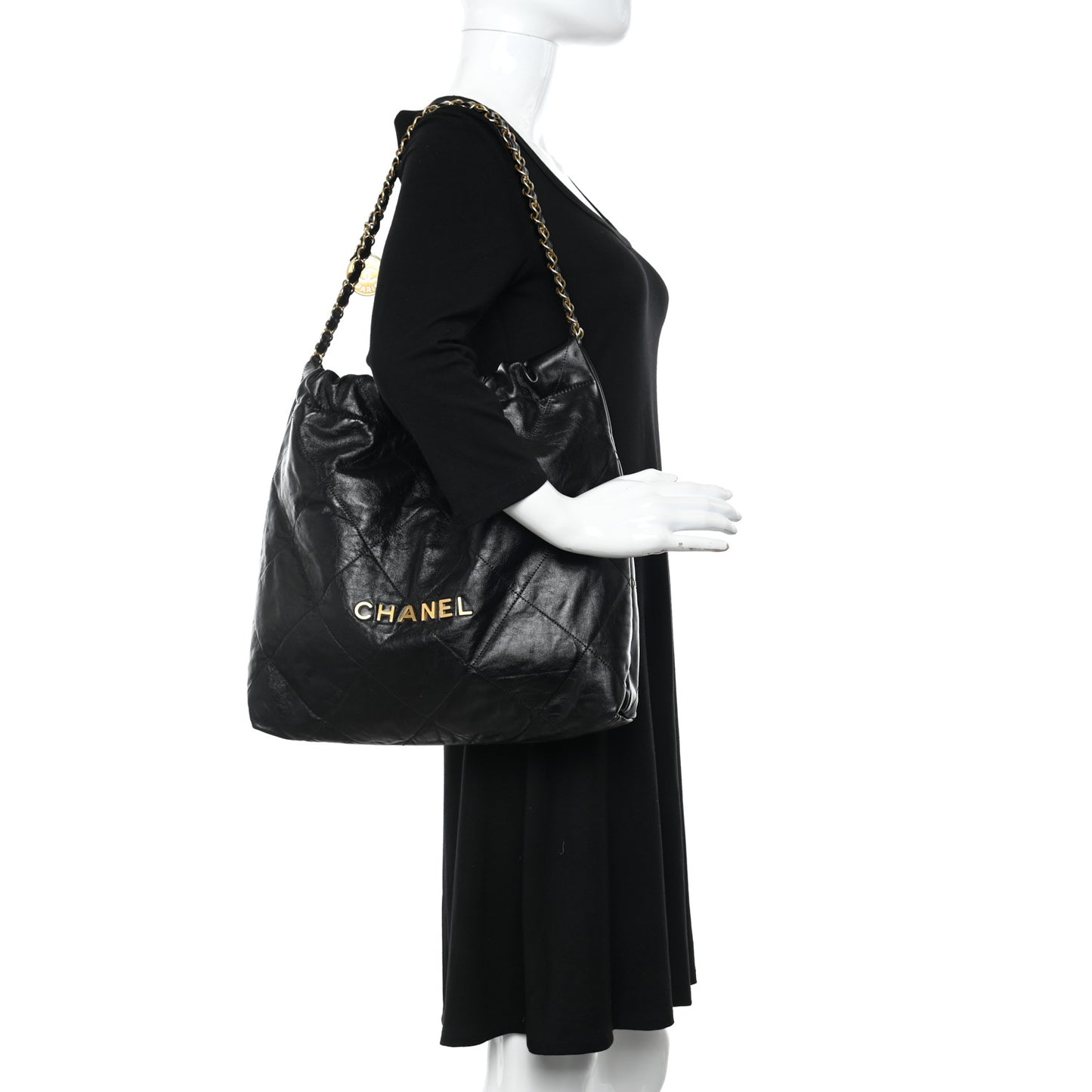 Shiny Calfskin Quilted Chanel 22 Black
