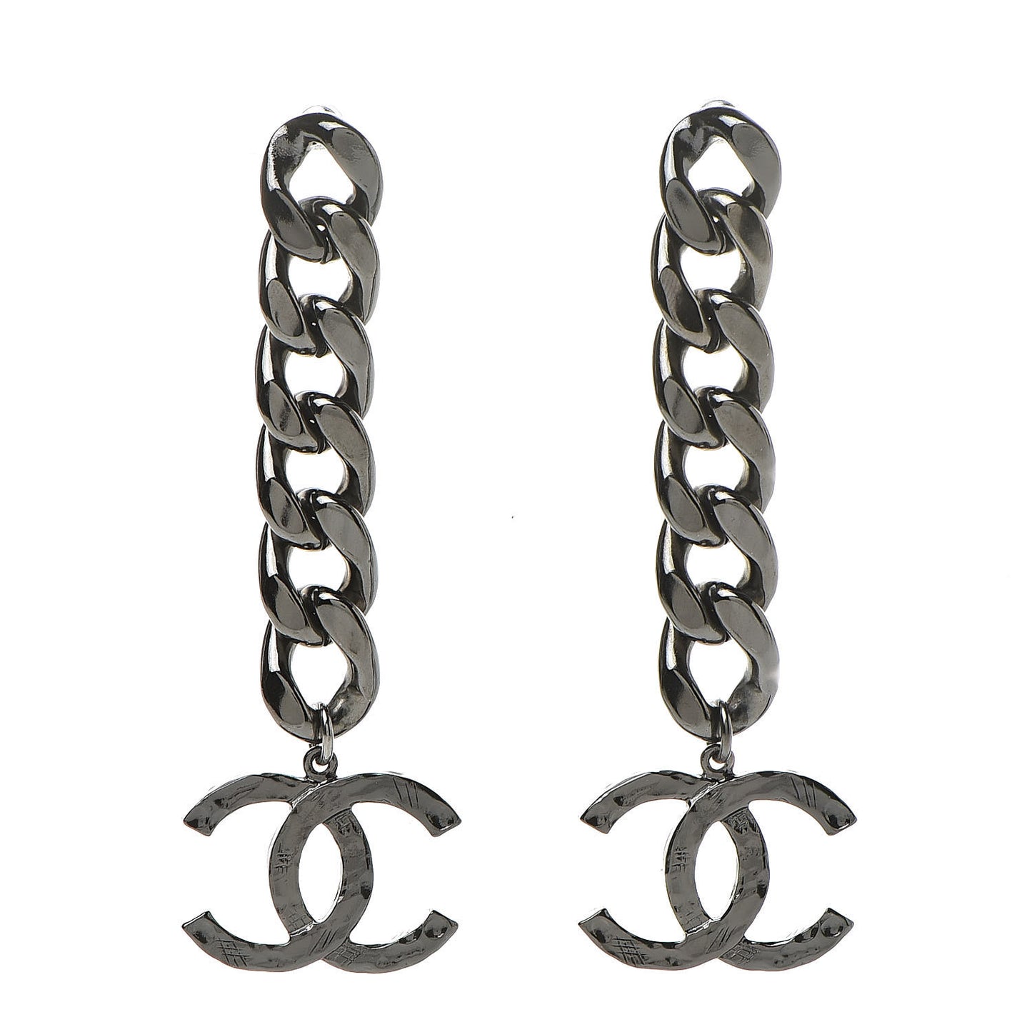 Metal CC Pick Drop Earrings Ruthenium