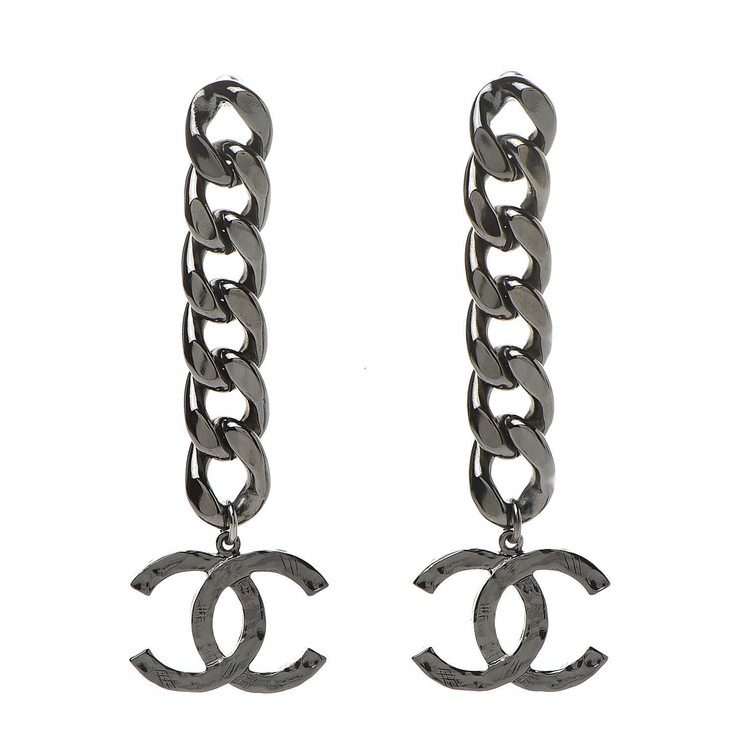 Chanel Metal CC Pick Drop Earrings Ruthenium 1 of 5