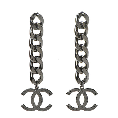 Chanel Metal CC Pick Drop Earrings Ruthenium 1 of 5