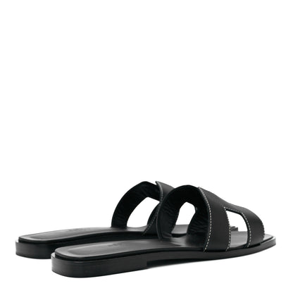Hermes Box Calfskin Oran Sandals 37 Black 4 of 9