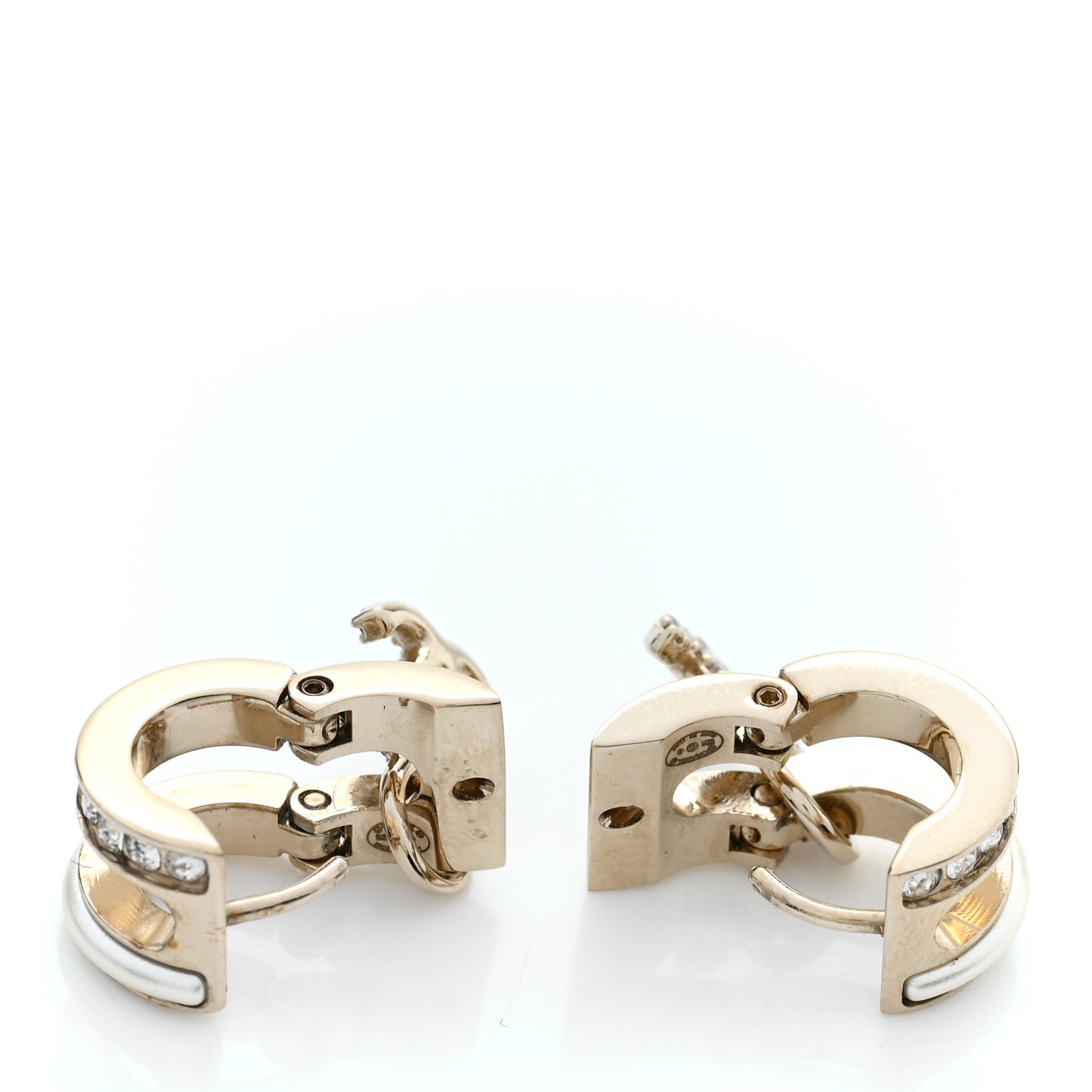 Crystal CC Hoop Drop Earrings Gold Pearly White