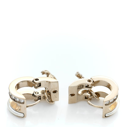 Chanel Crystal CC Hoop Drop Earrings Gold Pearly White 3 of 5