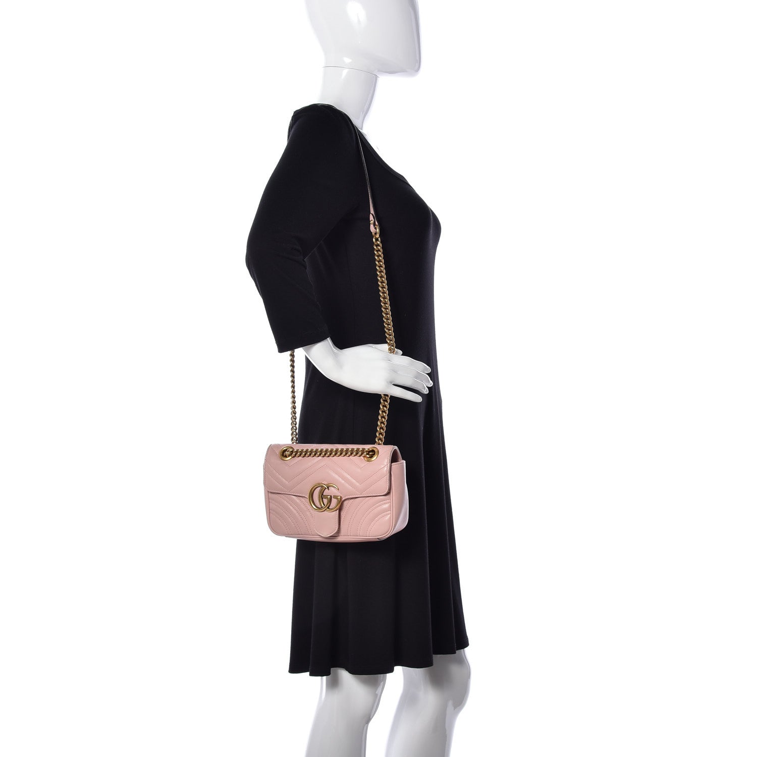 Gucci Calfskin Matelasse Mini GG Marmont Shoulder Bag Perfect Pink 2 of 9