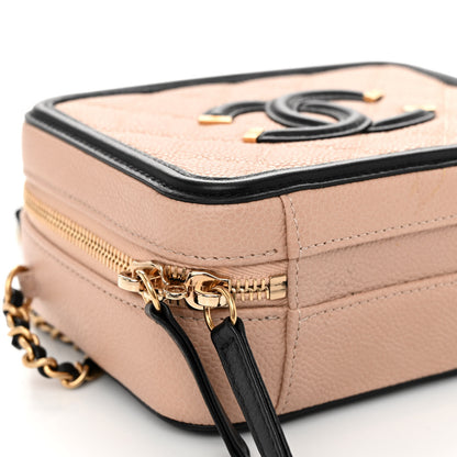 Chanel Caviar Quilted Small CC Filigree Vanity Case Beige Black 9 of 10