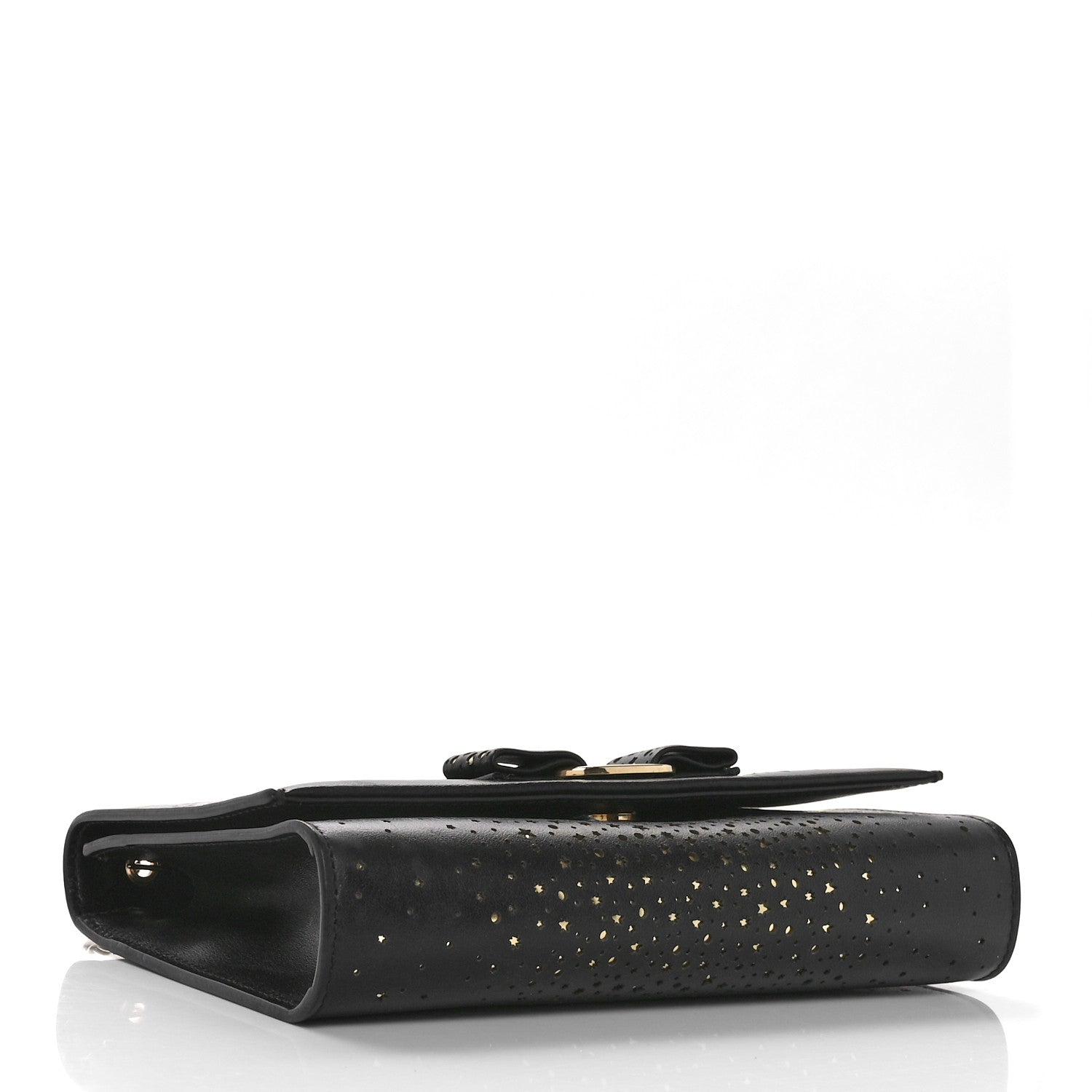Salvatore Ferragamo Calfskin Laser Cut Mini Miss Vara Bow Chain Bag Black Gold 4 of 10