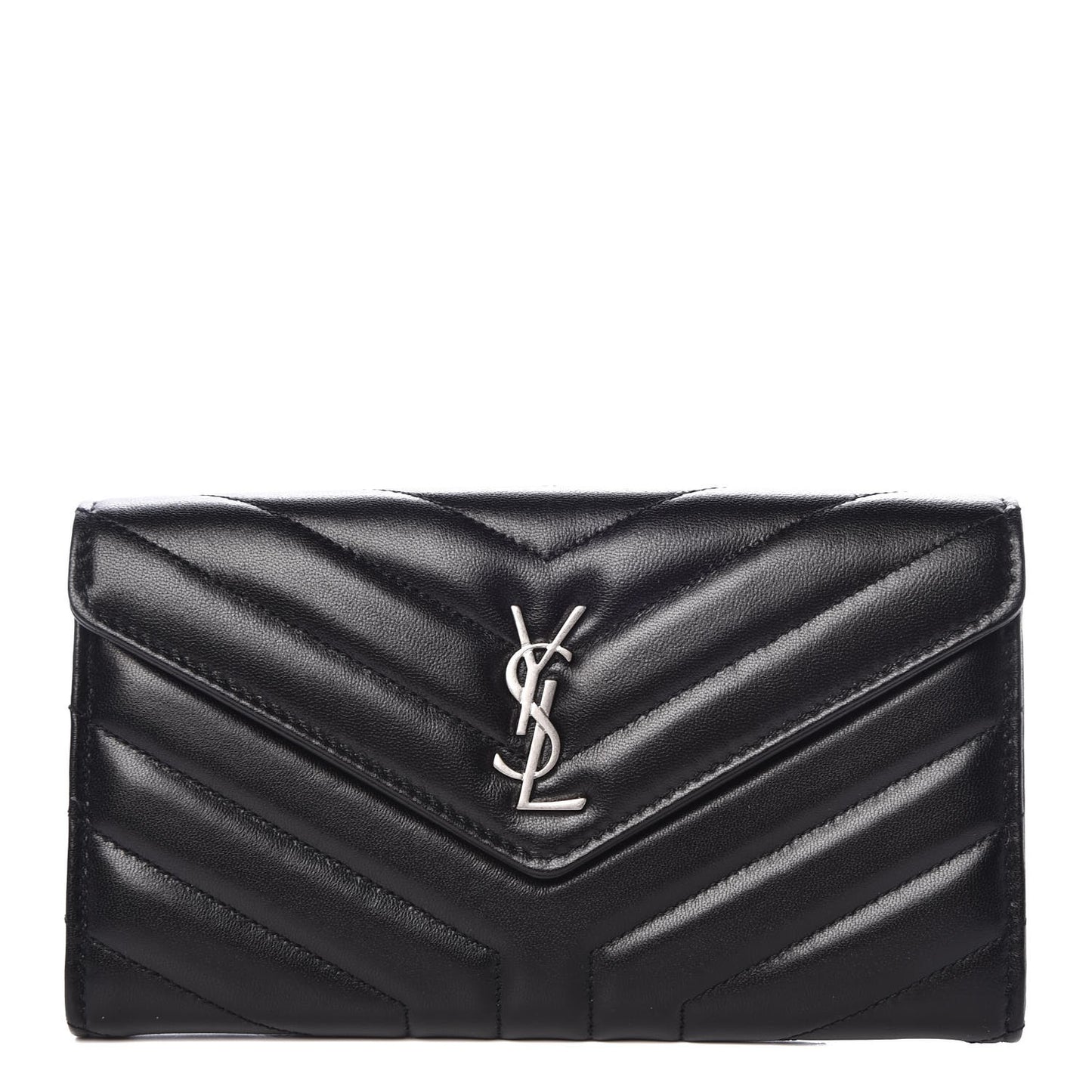 Lambskin Y Quilted Monogram Large Loulou Flap Wallet Black