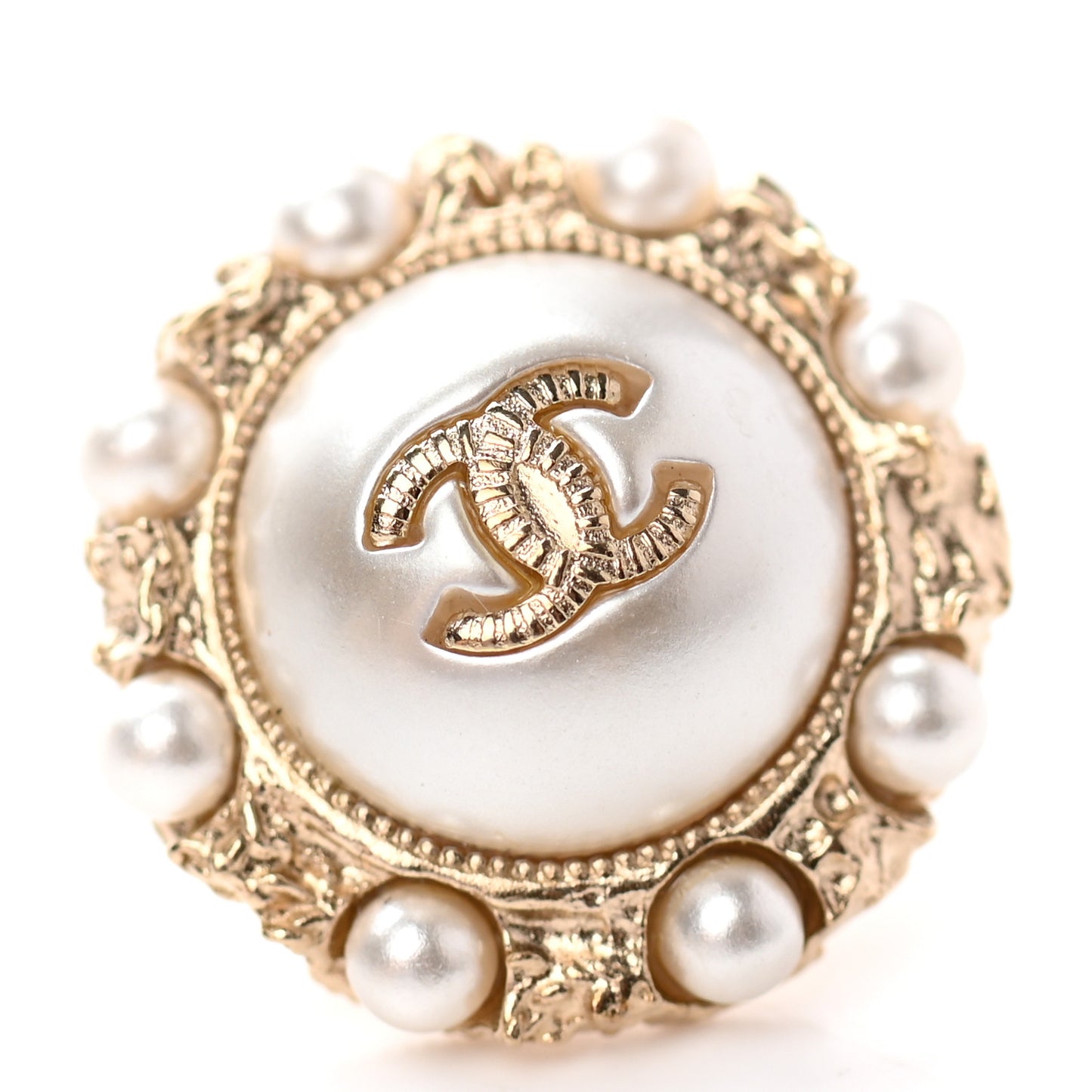 Pearl CC Round Earrings Light Gold