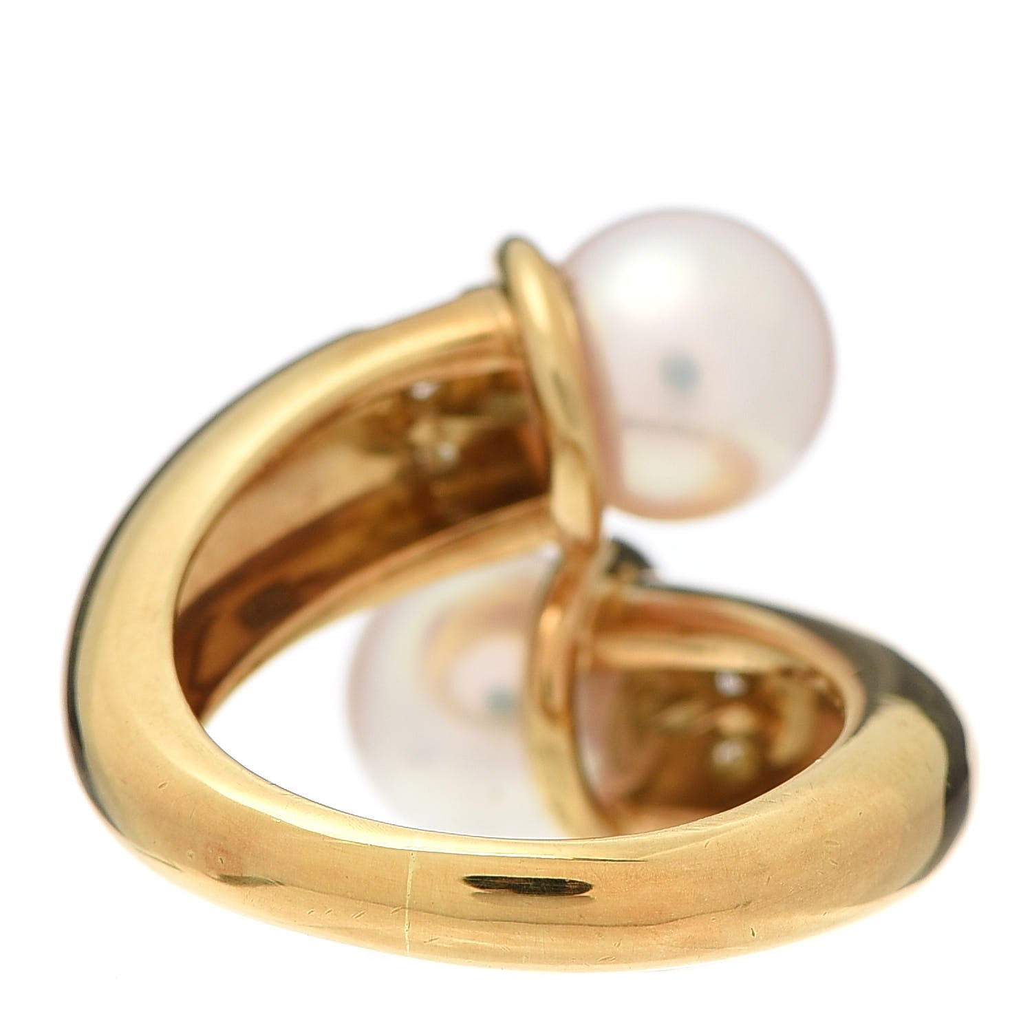 Mikimoto 18K Yellow Gold Diamond Akoya Pearl 8-8.5mm Bypass Ring 50 5.5 3 of 4