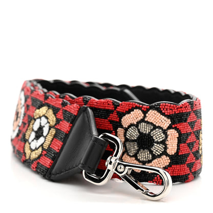 Fendi Beaded Vitello Dolce Embroidered Flower Strap You Black Multicolor 1 of 6