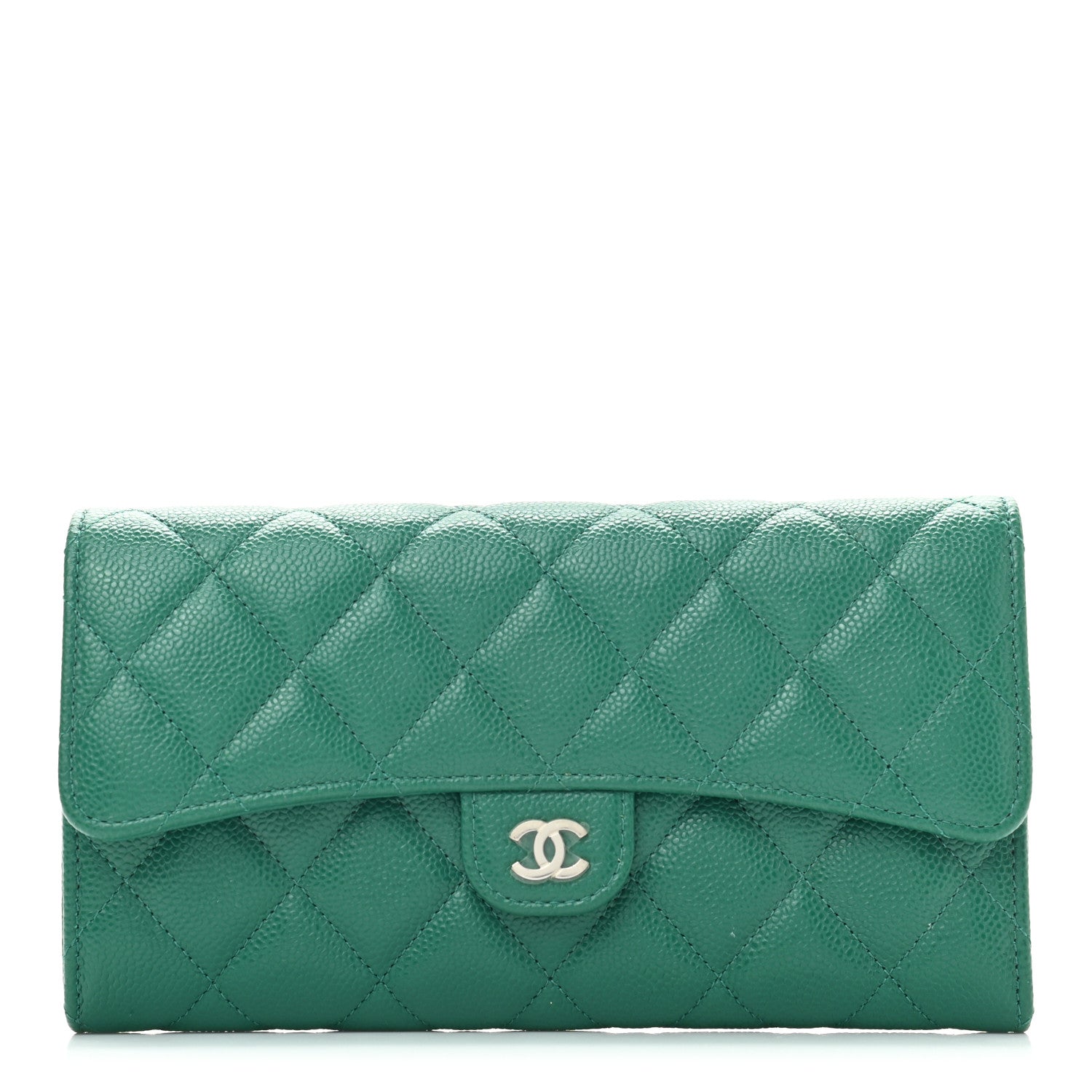 Chanel Caviar Quilted Large Gusset Flap Wallet Green 1 of 8
