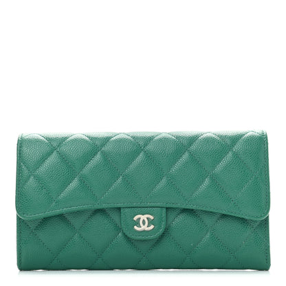 Chanel Caviar Quilted Large Gusset Flap Wallet Green 1 of 8