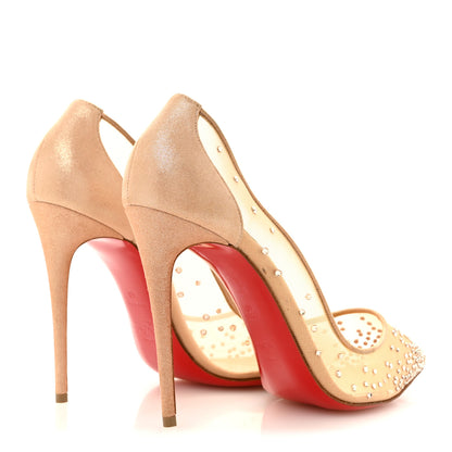 Christian Louboutin Suede Lame Crystal Strass Follies 100 Pumps 40 Light Silk 5 of 9