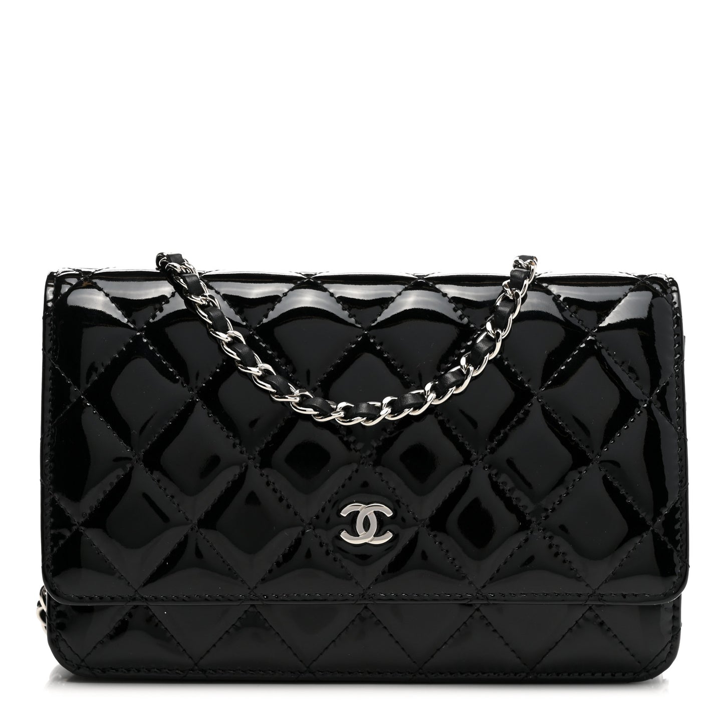 Patent Quilted Wallet On Chain WOC Black
