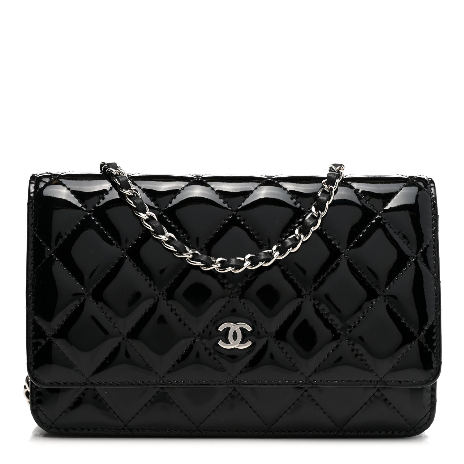 Chanel Patent Quilted Wallet On Chain WOC Black 1 of 11