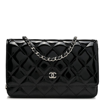 Chanel Patent Quilted Wallet On Chain WOC Black 1 of 11