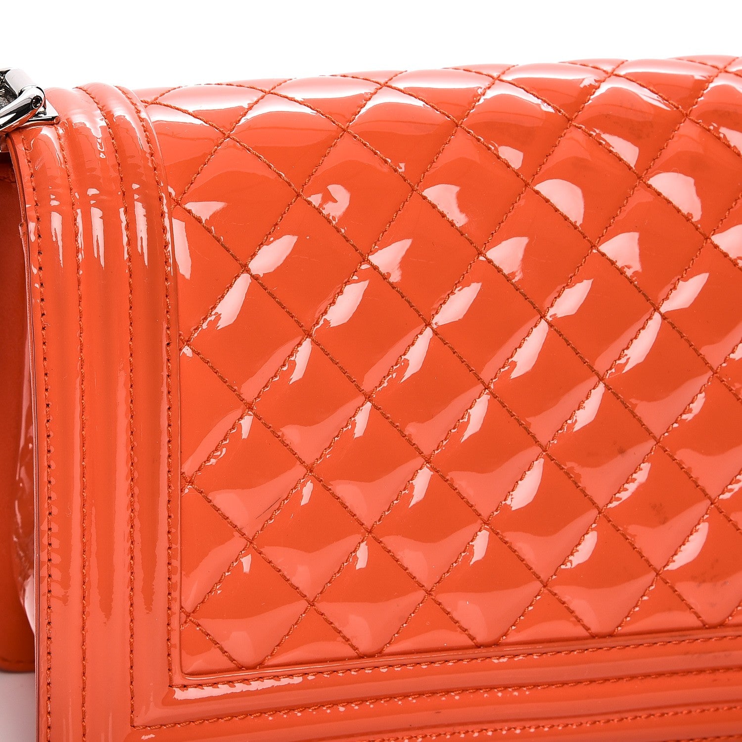 Chanel Patent Calfskin Medium Plexiglass Boy Flap Orange 11 of 12