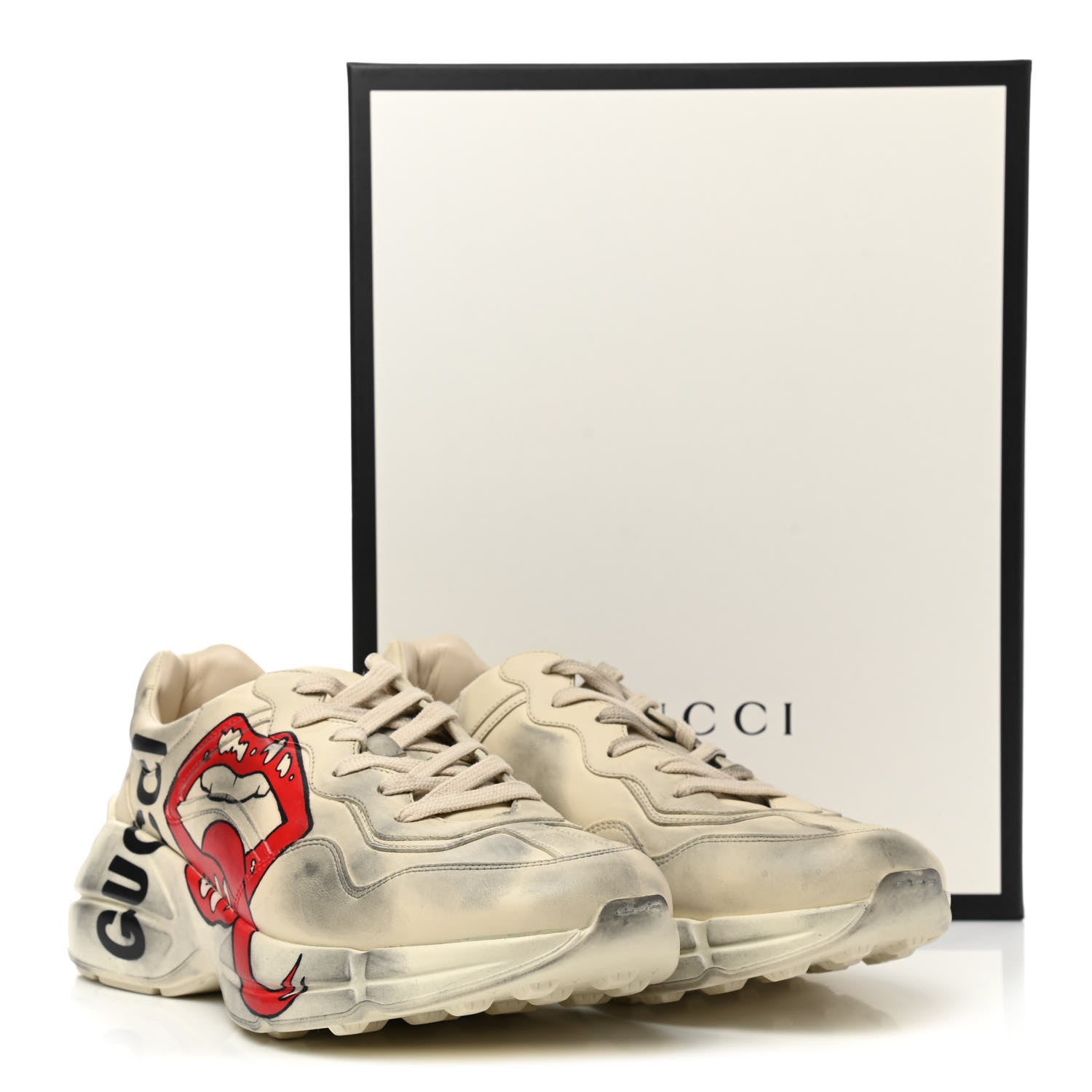 Gucci Calfskin Mouth Print Mens Rhyton Sneakers 9.5 Ivory 9 of 10
