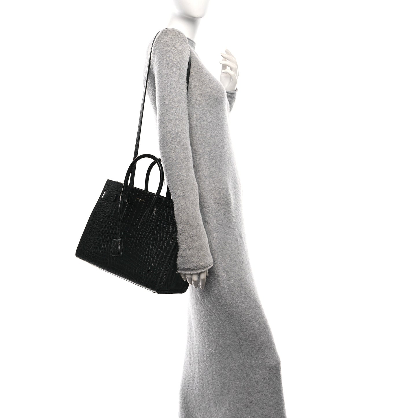 Calfskin Crocodile Embossed Small Sac de Jour Black