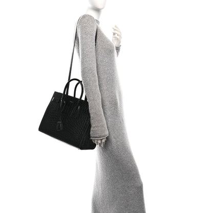 Saint Laurent Calfskin Crocodile Embossed Small Sac de Jour Black 2 of 10