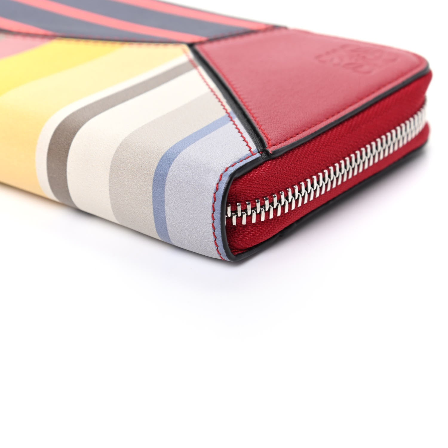 Loewe Calfskin Puzzle Striped Colorblock Zip Around Wallet Red Tan 9 of 10