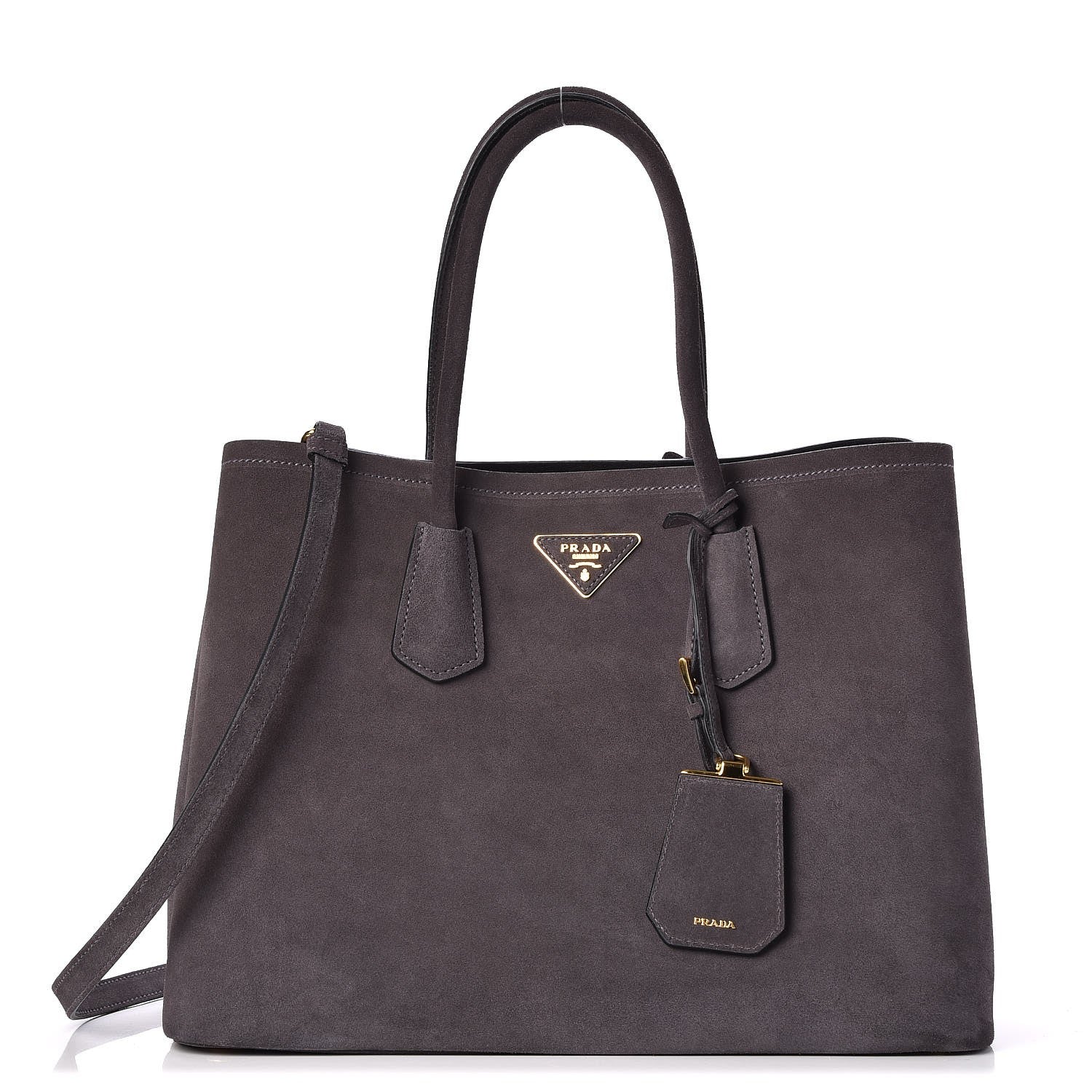 Prada Scamosciato Suede Medium Double Bag Tote Grigio 1 of 8