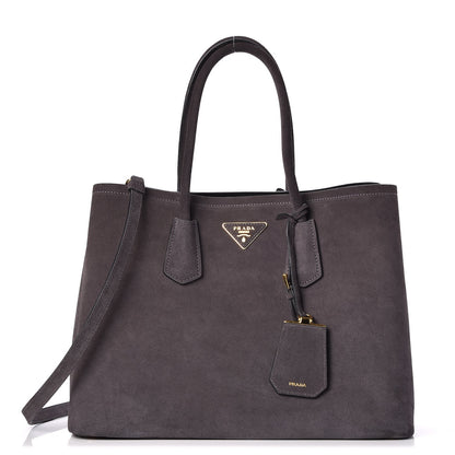 Prada Scamosciato Suede Medium Double Bag Tote Grigio 1 of 8