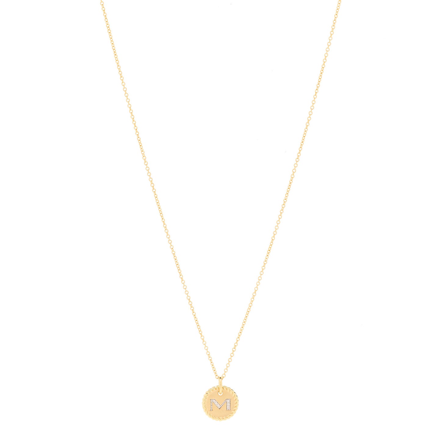 18K Yellow Gold Diamond Initial M Charm Necklace
