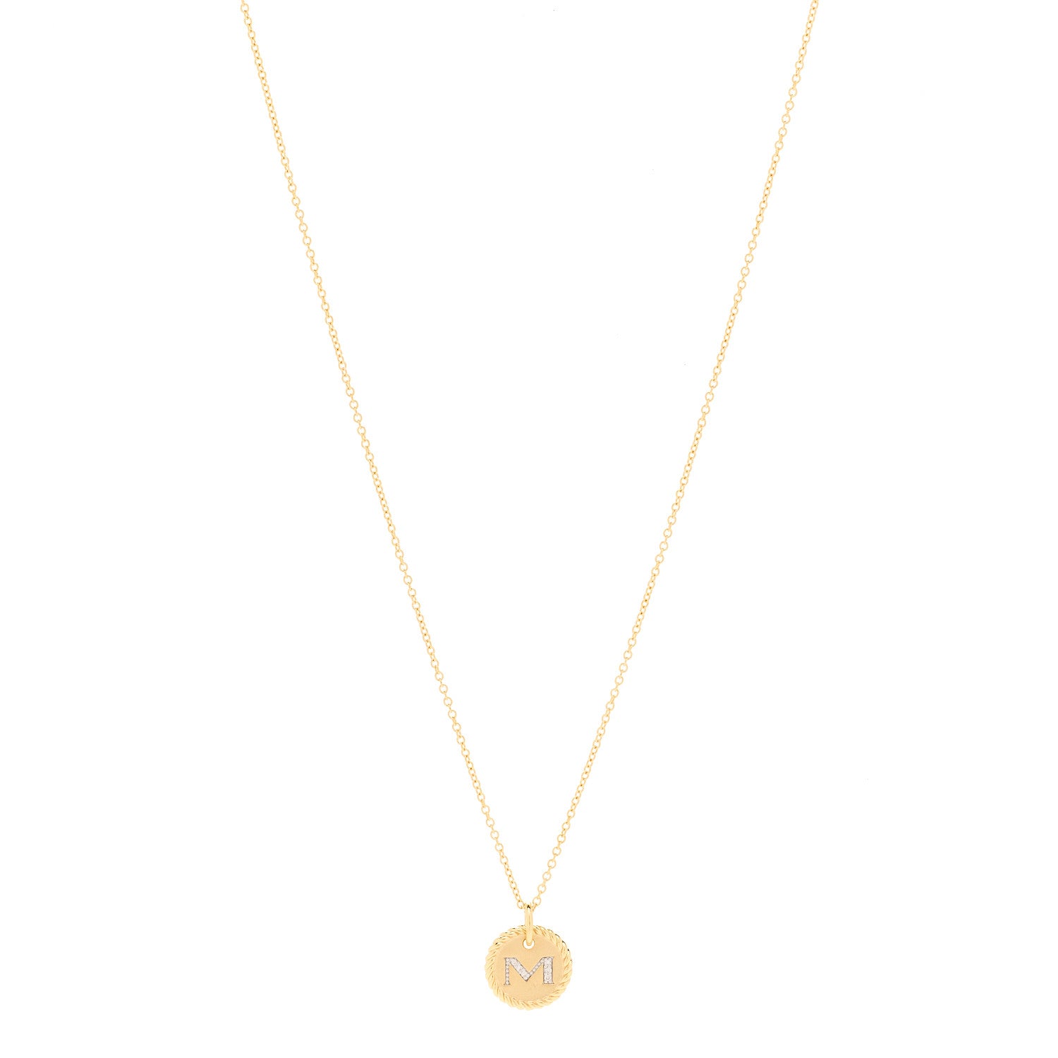 David Yurman 18K Yellow Gold Diamond Initial M Charm Necklace 1 of 5