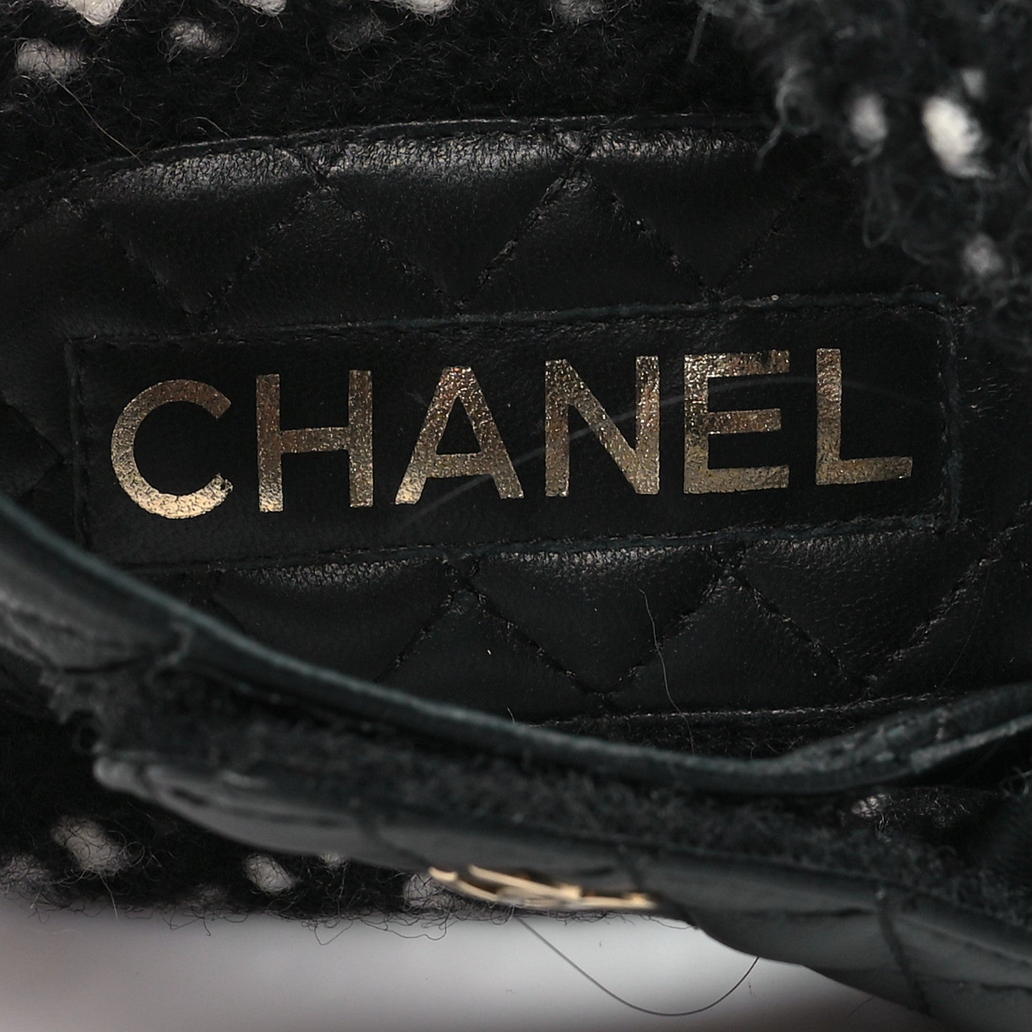Chanel Cord Lambskin Quilted Logo Sandals 37 Black White 8 of 8