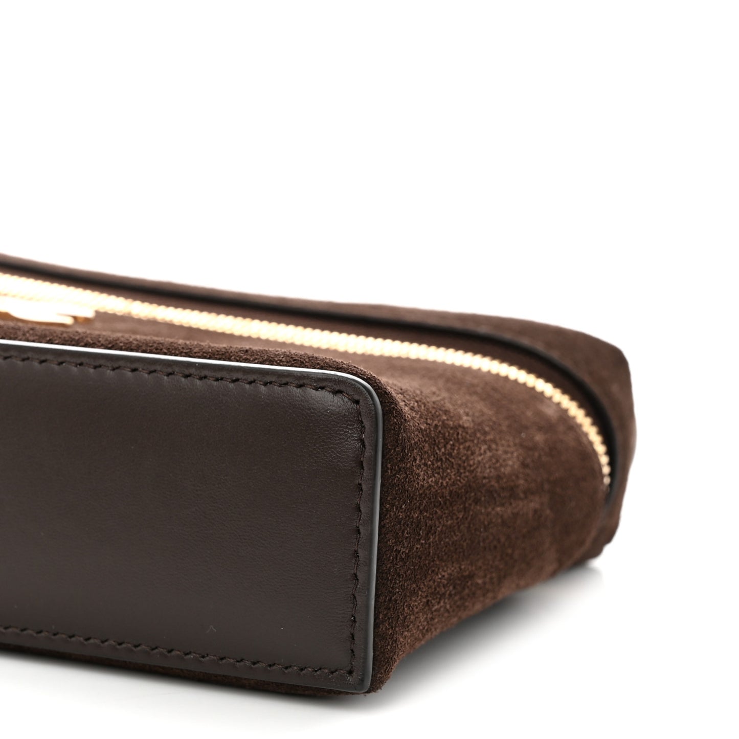 Suede Calfskin Top Handle Trapeze Small Vanity Case With Chain Dark Brown