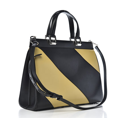 Gucci Smooth Calfskin Diagonal Striped Medium Zumi Top Handle Bag Black Beige 2 of 10